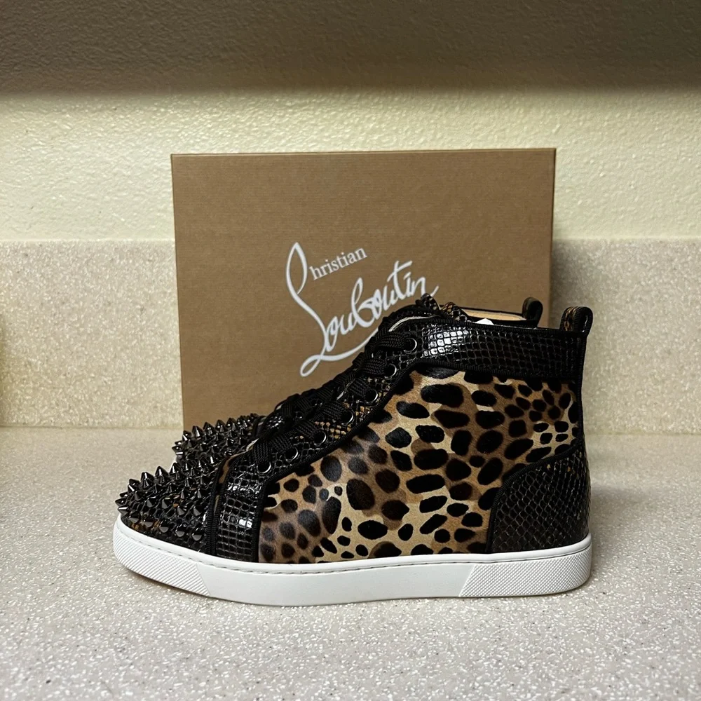 Christian Louboutin Lou Spikes Orlato Sneaker Dark Brown Multi 38 / 8 - Picture 3 of 10